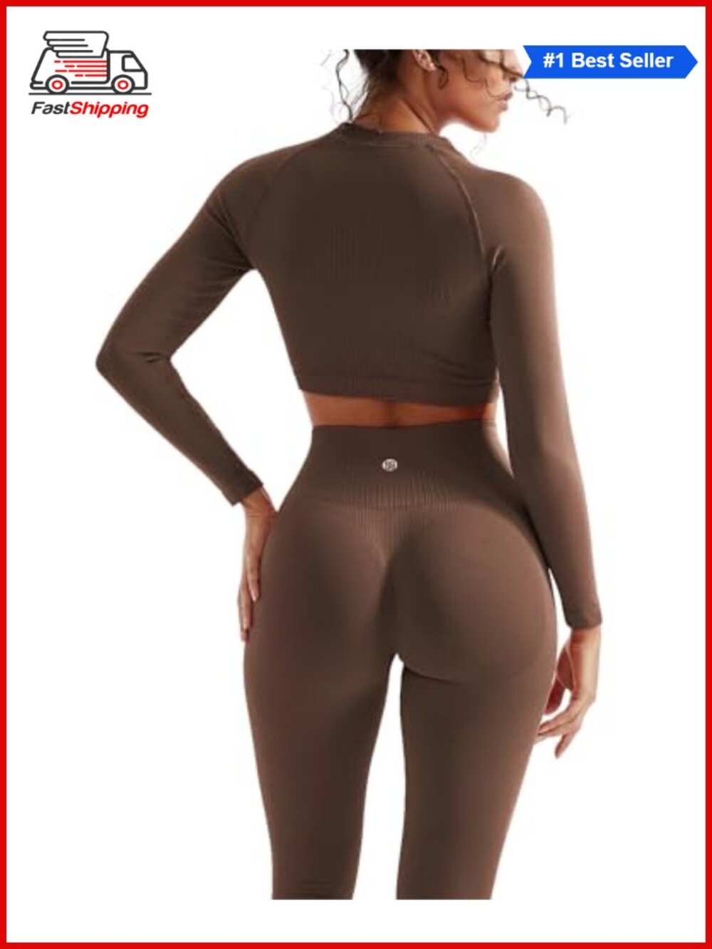 ✨ Seamless Ribbed 2 Piece Workout Set Long Sleeve Crop Top Leggings Gym